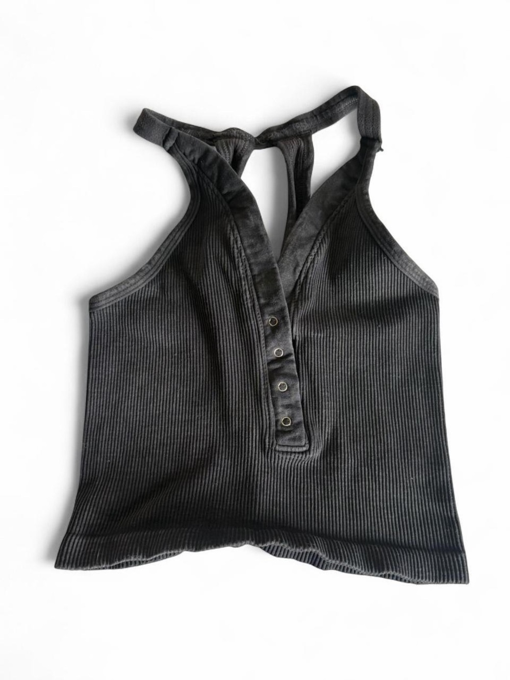 Free People Run 2 Happiness Washed Black Ribbed Henley Racerback Tank Top